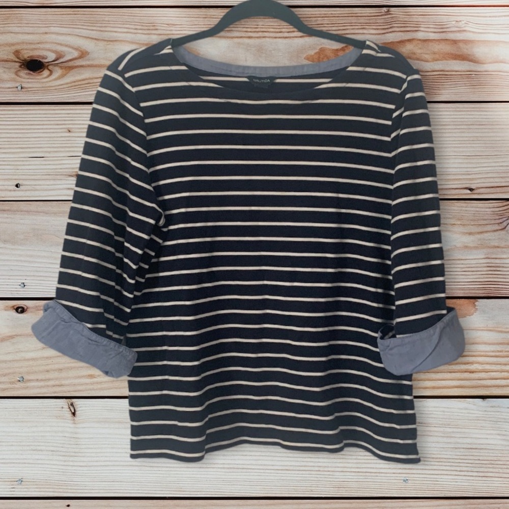 Navy blue with white strip top and cuff detailing by Nautica size XL